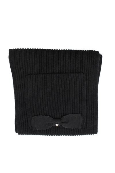 Kate Spade Womens Knit Pocketed Bow Accent Scarf Black