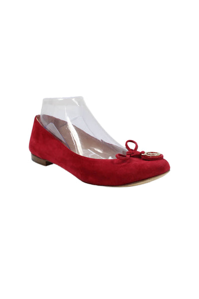 Kate Spade Womens Suede Bow Accent Flats Red Size 7.5
