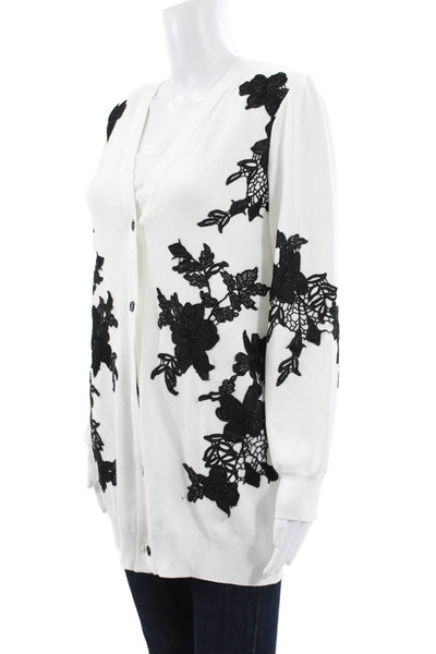 Misook Womens Cardigan V Neck Floral White Ecovero Long Sleeve Size S