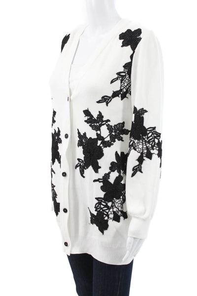 Misook Womens Cardigan V Neck Floral White Ecovero Long Sleeve Size S