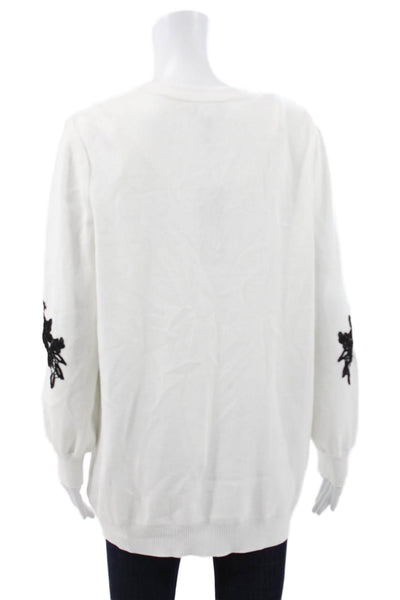 Misook Womens Cardigan V Neck Floral White Ecovero Long Sleeve Size S