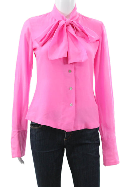Raoul Women Basic Blouse Pink Silk Collared Long Sleeve Button Size 2