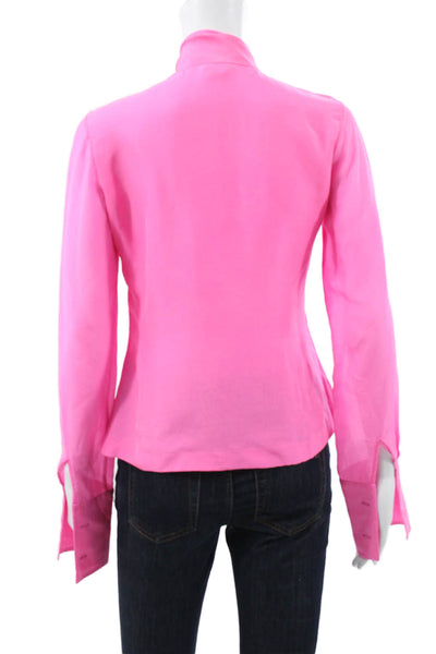 Raoul Women Basic Blouse Pink Silk Collared Long Sleeve Button Size 2