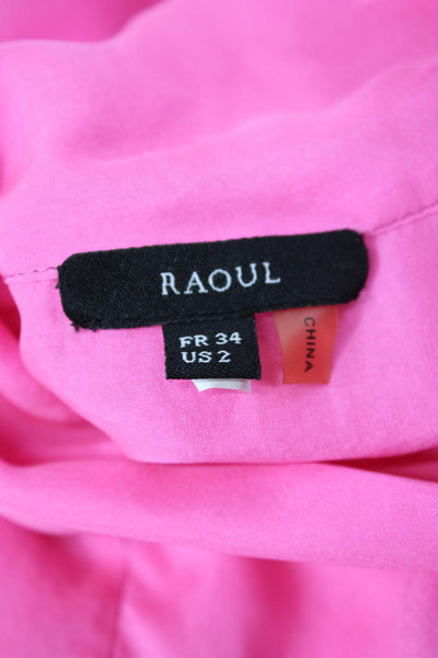 Raoul Women Basic Blouse Pink Silk Collared Long Sleeve Button Size 2