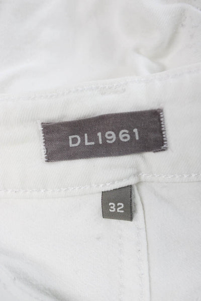 DL1961 Women Skinny Jeans White Mid Rise Button Cotton Blend Size 32