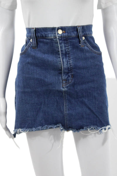 Madewell Women Straight Pencil Skirt Blue Button Short 98% Cotton Size 32