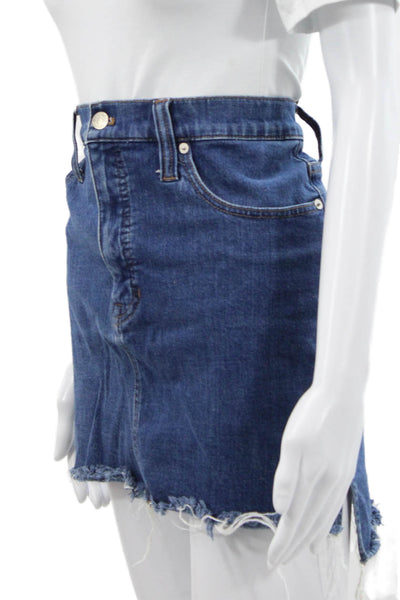 Madewell Women Straight Pencil Skirt Blue Button Short 98% Cotton Size 32