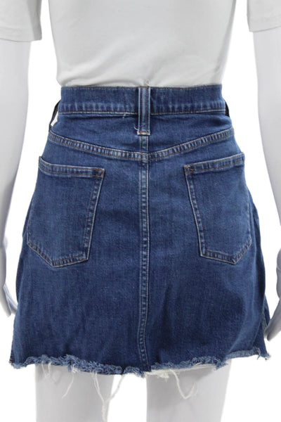 Madewell Women Straight Pencil Skirt Blue Button Short 98% Cotton Size 32