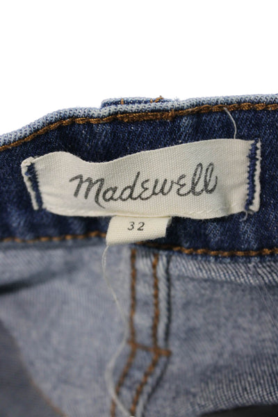 Madewell Women Straight Pencil Skirt Blue Button Short 98% Cotton Size 32