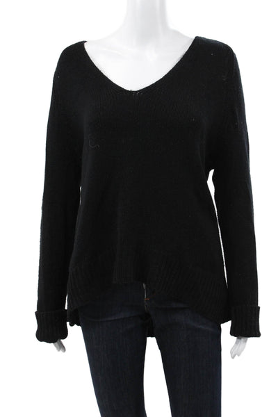 Velvet Womens Pullover Sweater Black V-Neck Wool Cashmere Long Sleeve Size L
