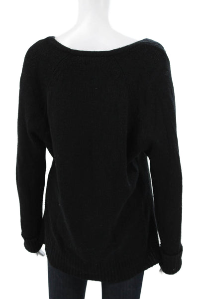 Velvet Womens Pullover Sweater Black V-Neck Wool Cashmere Long Sleeve Size L