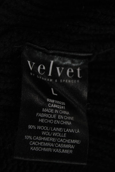 Velvet Womens Pullover Sweater Black V-Neck Wool Cashmere Long Sleeve Size L