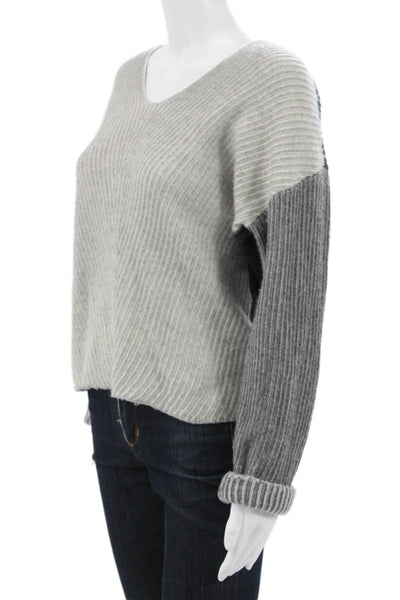 Naadam Women Gray Wool V-Neck Colorblock Pullover Sweater Size S