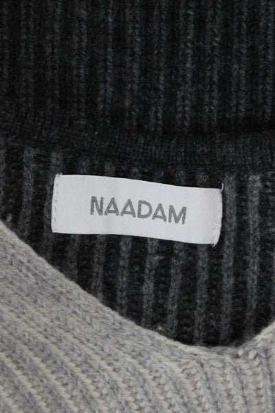 Naadam Women Gray Wool V-Neck Colorblock Pullover Sweater Size S