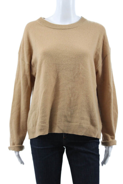 Velvet Women Pullover Sweater 100% Cashmere Crew Neck Long Sleeve Beige Size L