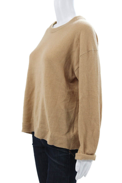 Velvet Women Pullover Sweater 100% Cashmere Crew Neck Long Sleeve Beige Size L