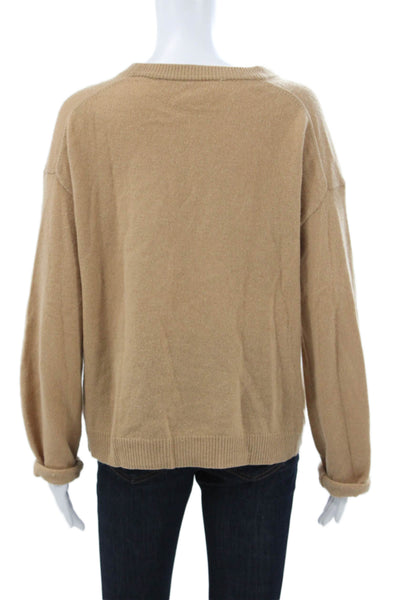 Velvet Women Pullover Sweater 100% Cashmere Crew Neck Long Sleeve Beige Size L