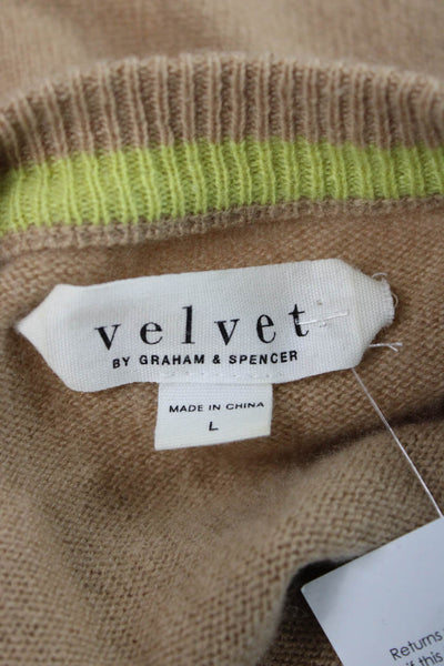 Velvet Women Pullover Sweater 100% Cashmere Crew Neck Long Sleeve Beige Size L