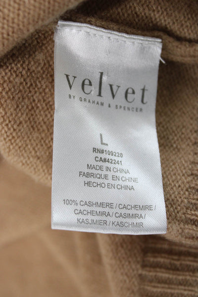 Velvet Women Pullover Sweater 100% Cashmere Crew Neck Long Sleeve Beige Size L