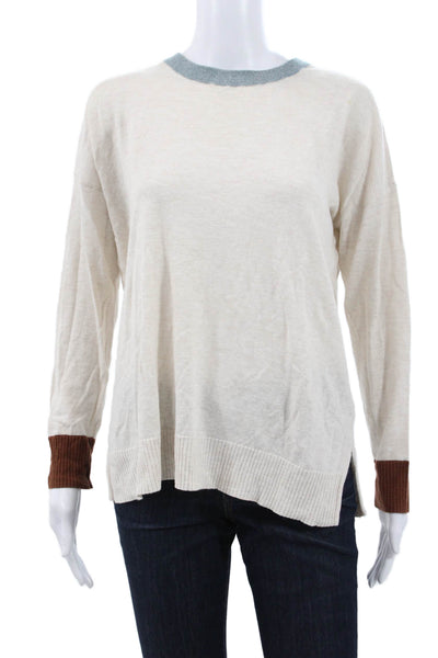 Lilla P Womens Beige Crew Neck Pullover Long Sleeve Cotton Linen Size M