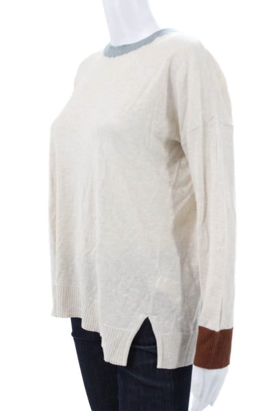 Lilla P Womens Beige Crew Neck Pullover Long Sleeve Cotton Linen Size M