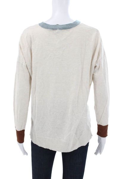 Lilla P Womens Beige Crew Neck Pullover Long Sleeve Cotton Linen Size M