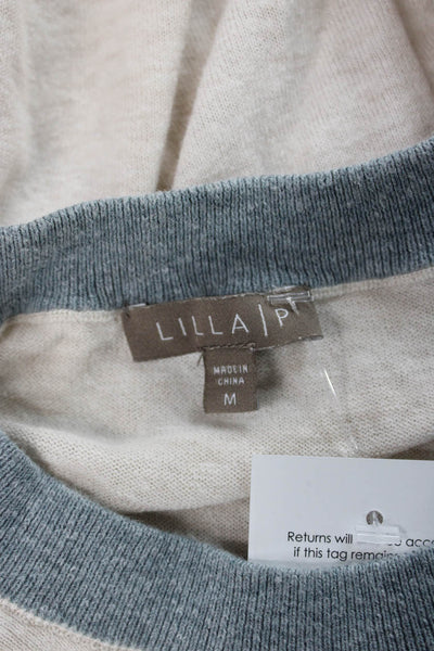 Lilla P Womens Beige Crew Neck Pullover Long Sleeve Cotton Linen Size M