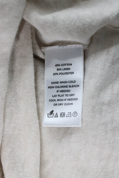 Lilla P Womens Beige Crew Neck Pullover Long Sleeve Cotton Linen Size M