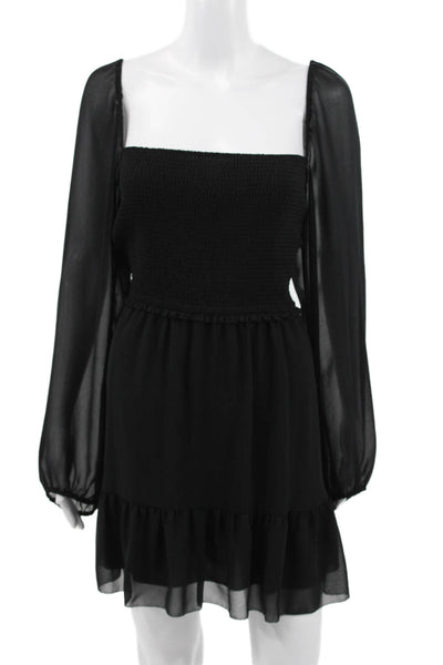 Wilfred Women Black Mini Dress Square Neck Long Sleeve Polyester Size L