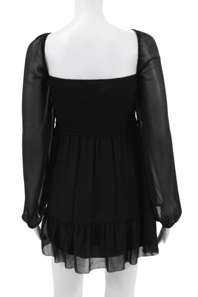 Wilfred Women Black Mini Dress Square Neck Long Sleeve Polyester Size L