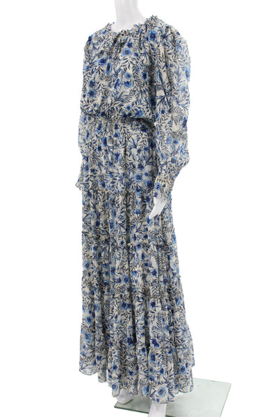 Misa Womens Maxi Dress Blue Floral Boho Long Sleeve Round Neck Polyester Size M