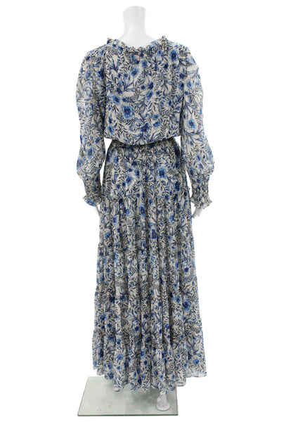 Misa Womens Maxi Dress Blue Floral Boho Long Sleeve Round Neck Polyester Size M