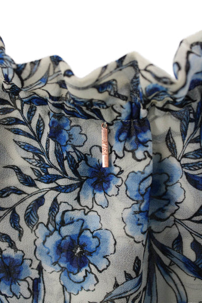 Misa Womens Maxi Dress Blue Floral Boho Long Sleeve Round Neck Polyester Size M