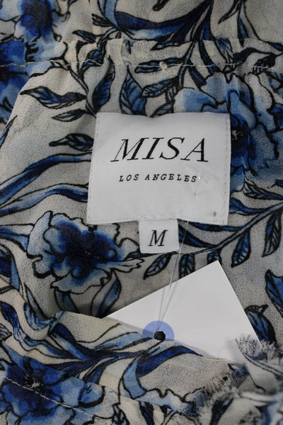 Misa Womens Maxi Dress Blue Floral Boho Long Sleeve Round Neck Polyester Size M