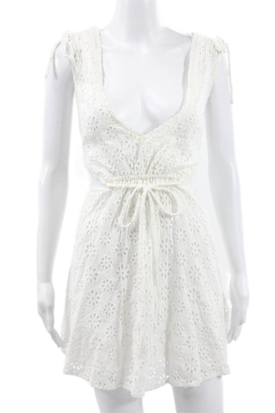 Marjorelle Women White Cotton V-Neck Sleeveless Mini Dress Size XL