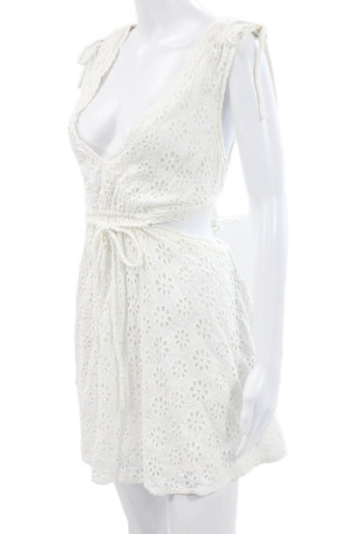 Marjorelle Women White Cotton V-Neck Sleeveless Mini Dress Size XL