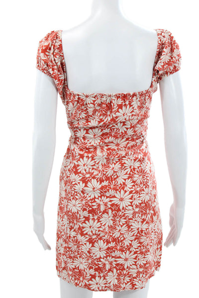 Madewell Womens Red Floral Linen Sweetheart Mini Dress Short Sleeve Size 12