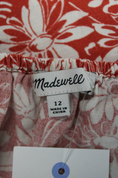 Madewell Womens Red Floral Linen Sweetheart Mini Dress Short Sleeve Size 12