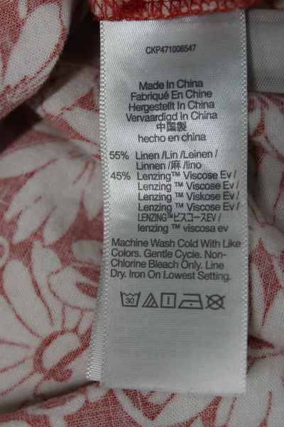 Madewell Womens Red Floral Linen Sweetheart Mini Dress Short Sleeve Size 12