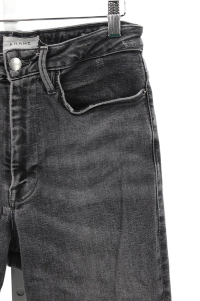 Frame Women Straight Jeans High Rise Gray Cotton Blend Inseam 26 Size 2