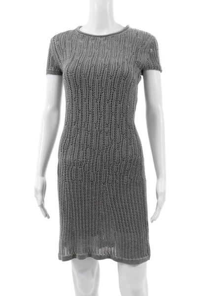 Theyskens Theory Women Gray Cotton Shift Dress Short Sleeve Crew Neck Size PP