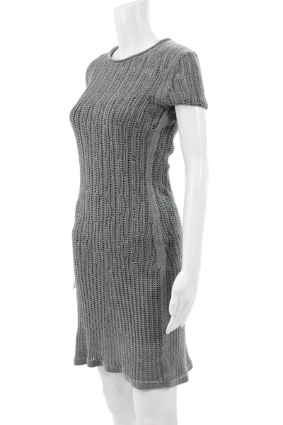 Theyskens Theory Women Gray Cotton Shift Dress Short Sleeve Crew Neck Size PP
