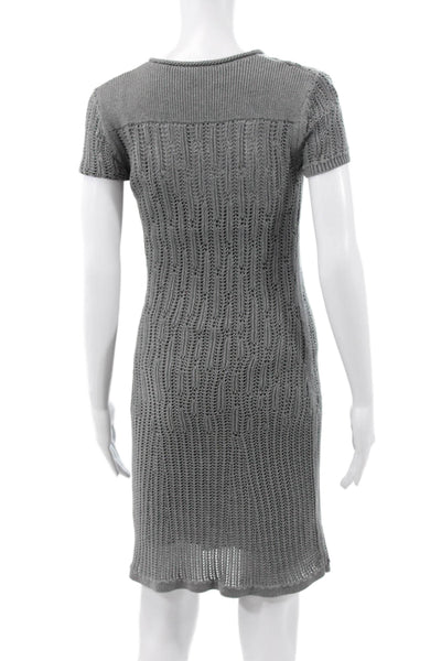 Theyskens Theory Women Gray Cotton Shift Dress Short Sleeve Crew Neck Size PP