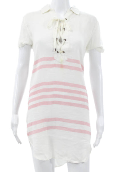 Rails Womens Striped Collared Shirt Dress White Lace Up Short Sleeve Size XS