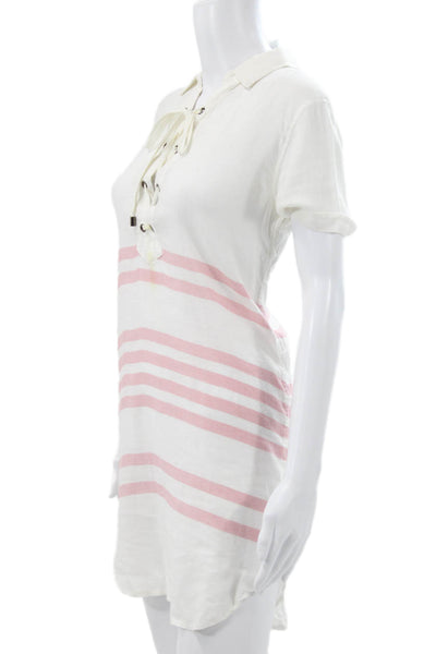 Rails Womens Striped Collared Shirt Dress White Lace Up Short Sleeve Size XS