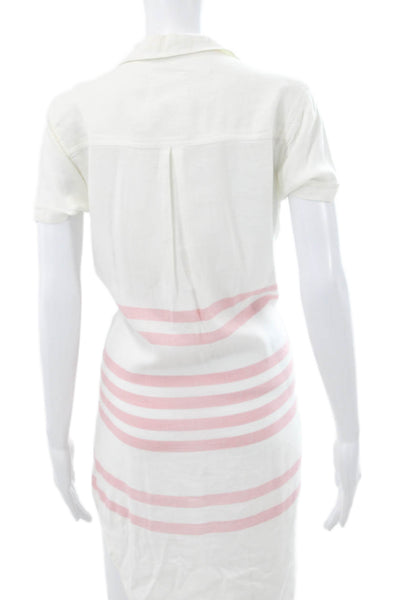 Rails Womens Striped Collared Shirt Dress White Lace Up Short Sleeve Size XS