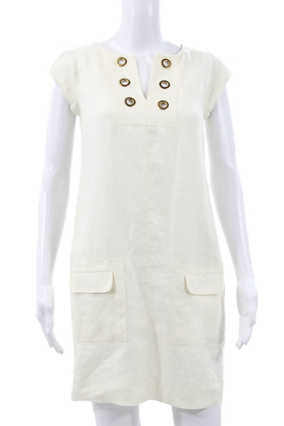 J Crew Womens Ivory Linen V-Neck Short Sleeve Shift Dress Size 00