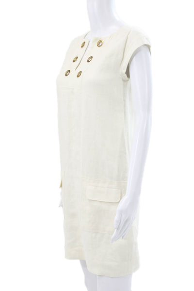 J Crew Womens Ivory Linen V-Neck Short Sleeve Shift Dress Size 00