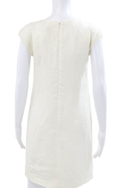 J Crew Womens Ivory Linen V-Neck Short Sleeve Shift Dress Size 00