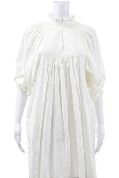 CJ Laing Womens Babydoll Dress White Mock Neck Short Sleeve Size S